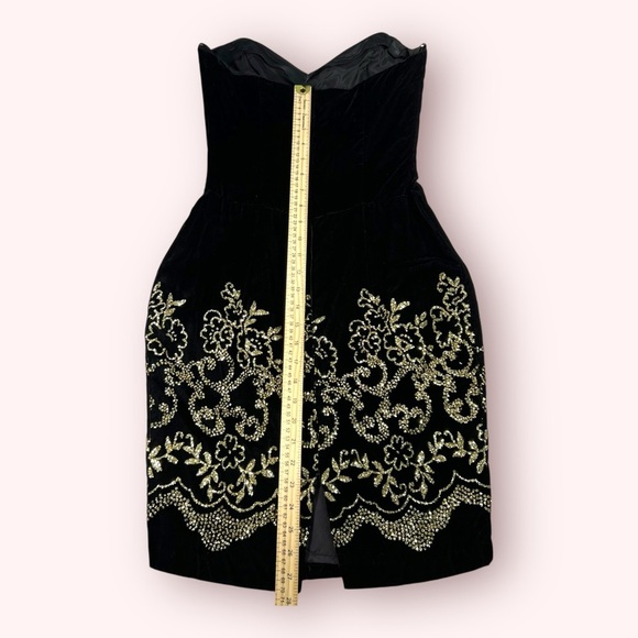 Jessica McClintock GUNNE SAX Vintage Black Velvet Gold Glitter Strapless Dress - Picture 7 of 7